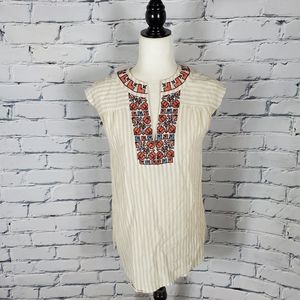 Madewell Stripe Top with Embroidered Split V Neck